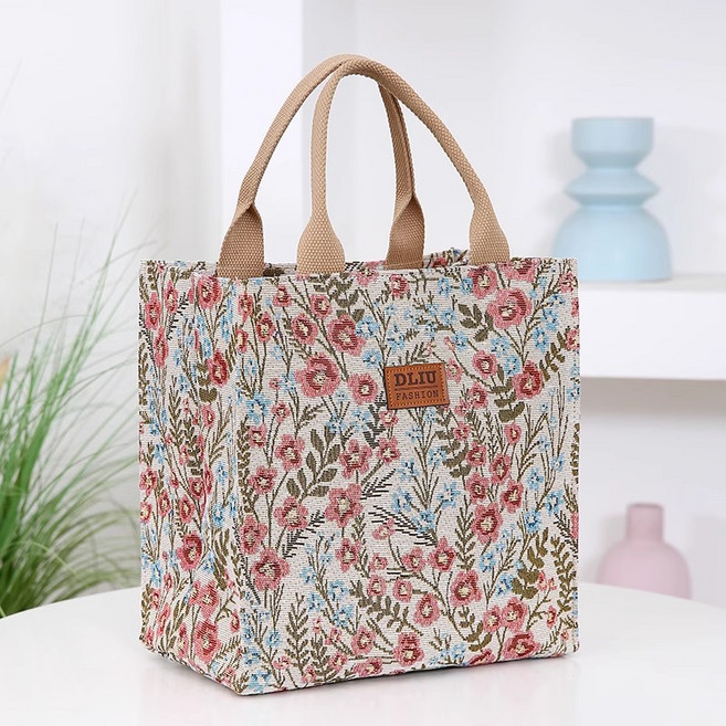 할머니가방 빈티지 플로럴 나일론 토트 백 접이식 탑 핸들 핸드백 폴리에스테르 안감이 있는