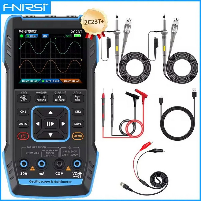 FNIRSI 2C23T10MHz 2C53T 50MHz 휴대용 디지털 오실로스코프 멀티미터 신호 발생기 3 in 1 듀얼 채널 자동차 도구, 2C23T (High)