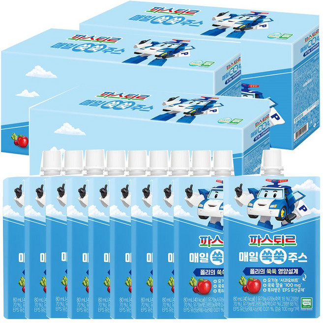 (파스퇴르) 로보카폴리 매일 쑥쑥 유아용 주스 사과비트80ml (30입), 80ml, 30개