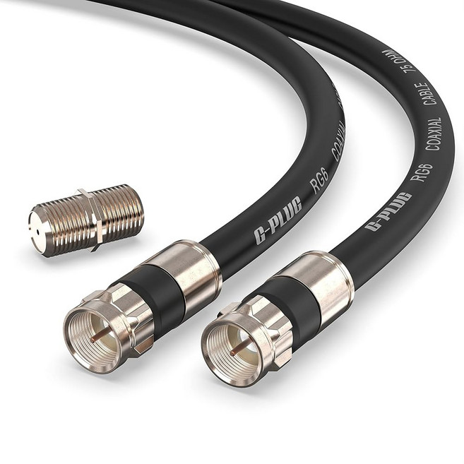 G-PLUG 10FT RG6 동축 케이블 커넥터 세트 - 고속 인터넷 광대역 및 디지털 TV 공중 위성 확장 날씨 밀봉 이중 고무 오링 압축 화이트, 2FT, Black