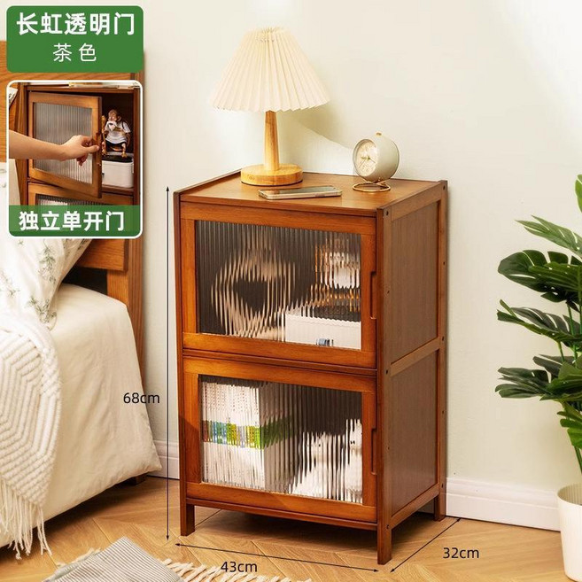 原色二層長虹玻璃門床頭櫃, 茶色-二層43長（加深寬度32cm）