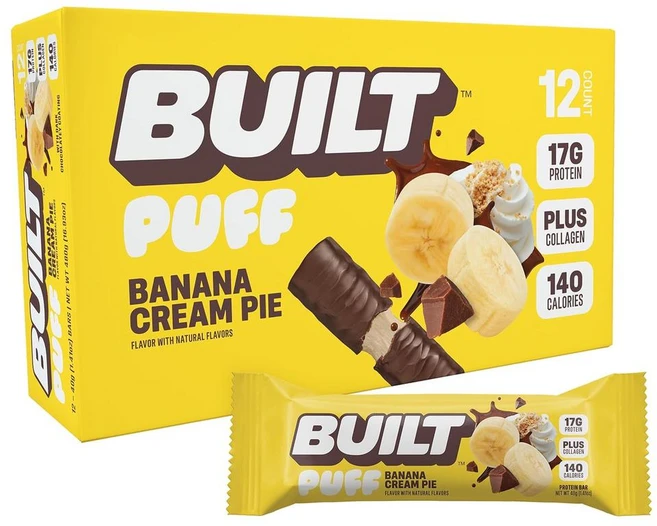 Built Bar Puffs Bars Banana Cream Pie 빌트 퍼프바 고단백 에너지바 바나나 크림 파이, 12개 - 쿠팡