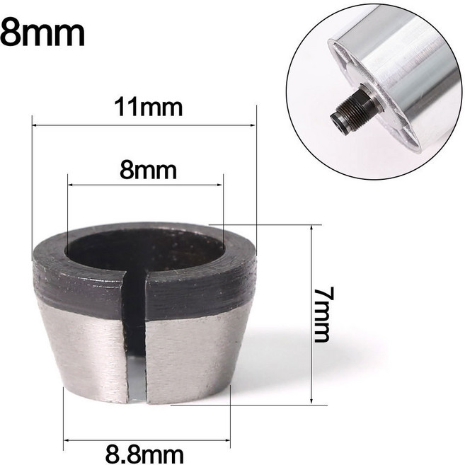 【五金工坊 開發票】修邊機夾頭配件轉換套轉換頭修邊機銑刀配件夾套6mm1/4 8mm精品熱銷, 1個, 8mm修邊機夾頭(一支)