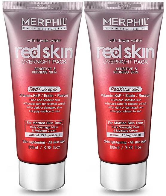 메르필 홍조 잡티 붉은기 개선 영양 듬뿍 레드스킨 오버나이트 크림팩, 100ml, 2개 - 쿠팡