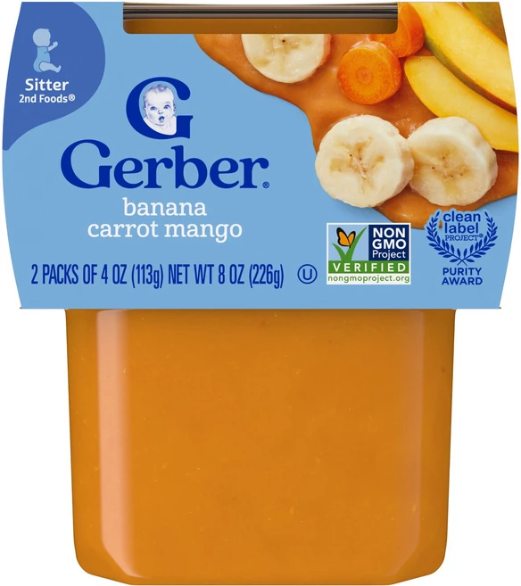 Gerber 2nd Foods® 시터 바나나 당근 망고 2팩 각 113g(4oz) Gerber (거버), Gerber, 2nd Foods®, 시터, 바나나, - 쿠팡