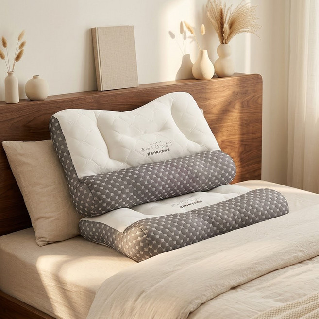 RUMER 경추베개 메모리폼 거북목 목디스크 전용 숙면 낮은베개 인체공학 코골이 베개 48x74cm, 1개, 그레이 화이트