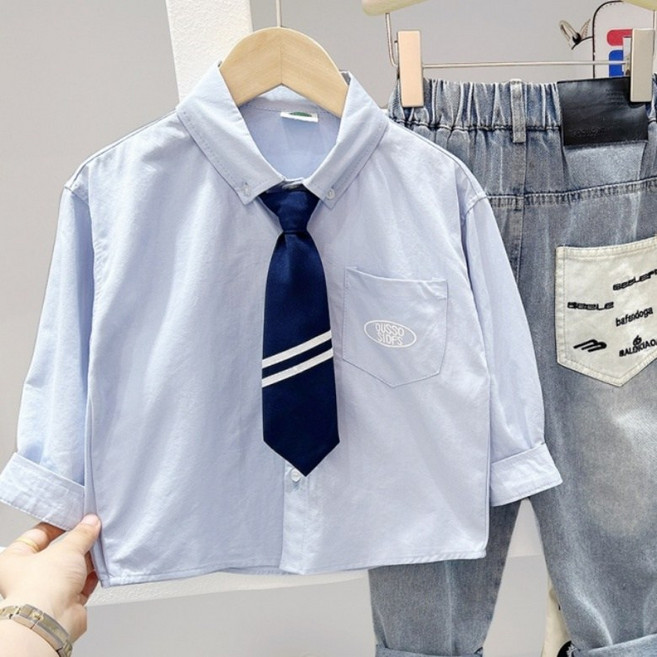 구빠방 아동 캐주얼 타이 긴팔 셔츠