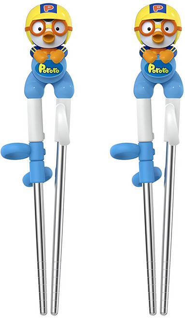 에디슨 아동용 입체 스텐 교정젓가락 2종 세트, 뽀로로 + 뽀로로, 1세트