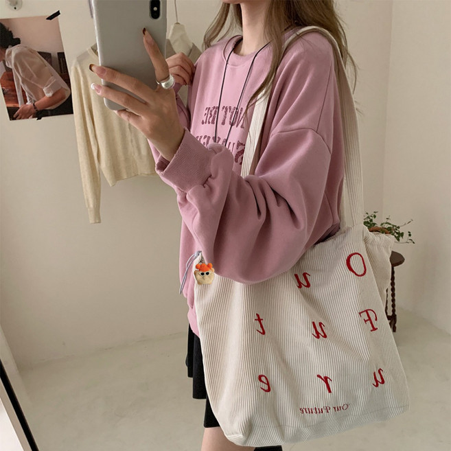 티티백 코듀로이 에코백 보부상 가방 빅 숄더백