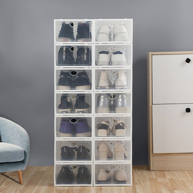 6P입 프리미엄 PP 신발보관함 고급 PP 투명 신발정리함 신발장 정리 꿀템 투명박스, 1세트6개, 화이트
