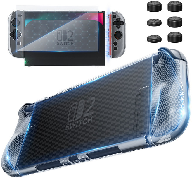 스위치2 PC 격자무늬 미디엄 프레임+2세대 TPU 격자무늬 그립+2세대 스냅백, 1개, 투명, NSAS