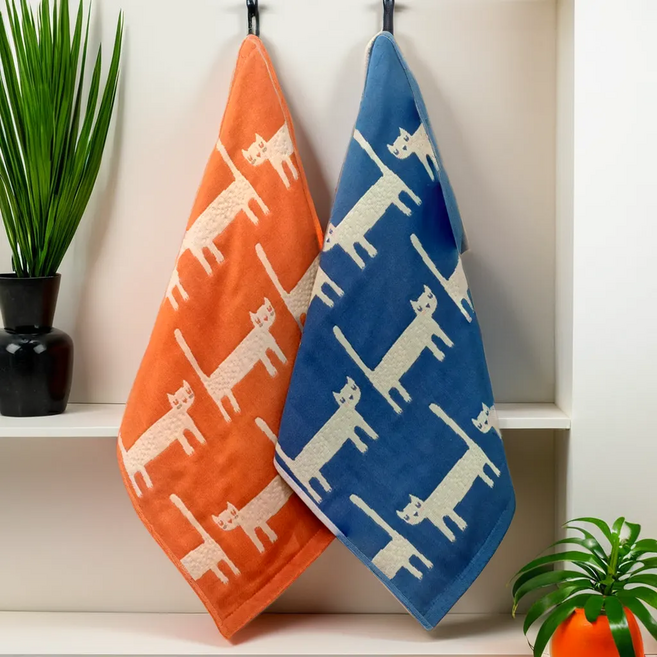 하루시 북유럽풍 주방수건 고리핸드타올 세트, 1세트, 긴꼬리 고양이 2종 고리수건