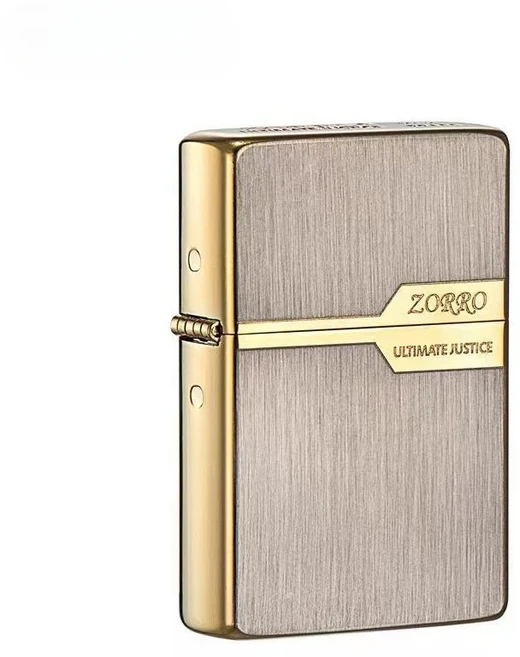 Zorro 오리지널 메탈 컴팩트 라이터 골드 닦았 좁은 기계 황동 방풍 등유 라이터 남성용 멋진 선물, 07 C