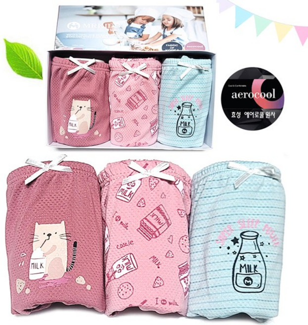 new 밀키여아사각팬티 3매 여아 드로즈 속바지 초등 유아팬티세트