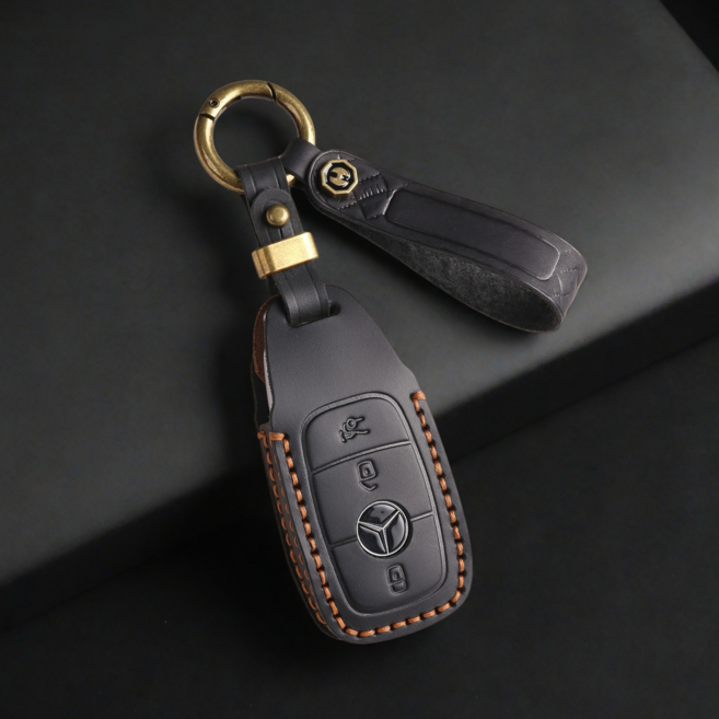 GASUNG 고급 벤츠 가죽 차키케이스 키홀더+ Mercedes Benz 차량용 키커버, B타입, 신사 블랙