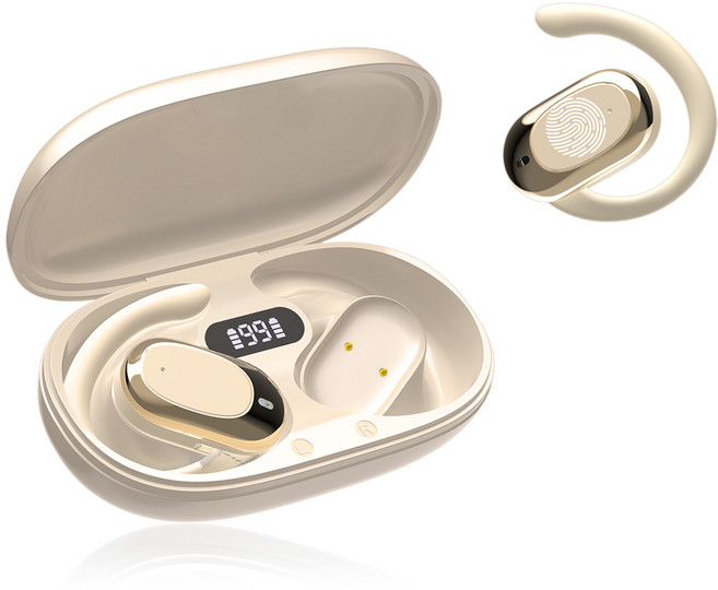 THOUSTA 귀걸이형 무선 노이즈캔슬링 블루투스 이어폰 오픈형 고음질, 베이지