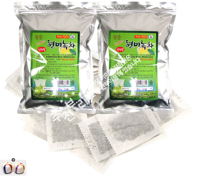 끈없는 업소용 국산현미녹차 대용량(200입) x 2봉+자색옥춘사탕 20g 세트, 1.5g, 2개, 200개입