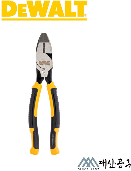 디월트 DWHT82792-0 레이저 하드닝 전공 압착펜치 논슬립 225mm, 1개