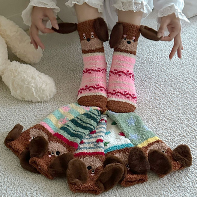 [겨울필수] 캐릭터 수면양말 세트구성 귀쫑긋퍼피퍼피수면양말6켤레SET