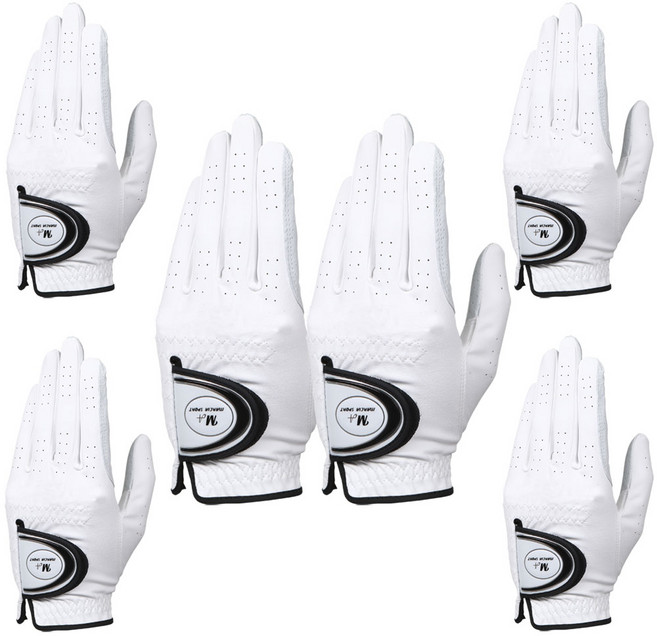 6장 남성용 반양피 골프장갑 왼손에착용 6P 1SET, 22호_화이트, 1세트