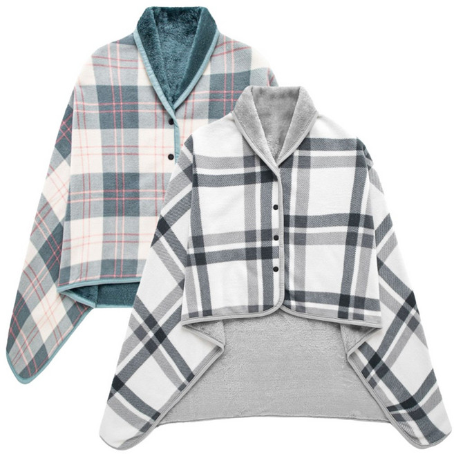 1+1 헬스와미 똑딱이 기모 망토 무릎 담요, 1세트, 레드+블랙