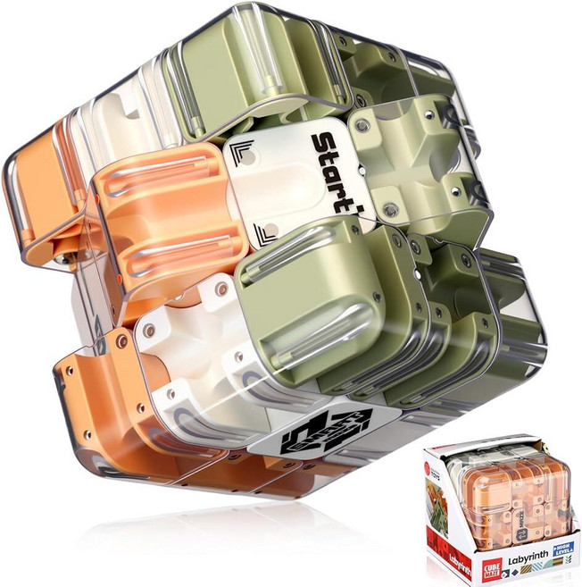 [4] Wovnet 1세트 7.6x7.6cm(3x3인치) 대형 미로 3D 롤링 퍼즐 미로 게임 중력 3D 퍼즐 큐브 브레인 티저 볼 게임 어린이 교육 감각 장난감 성인용 선물, 2, 초록색, Classical