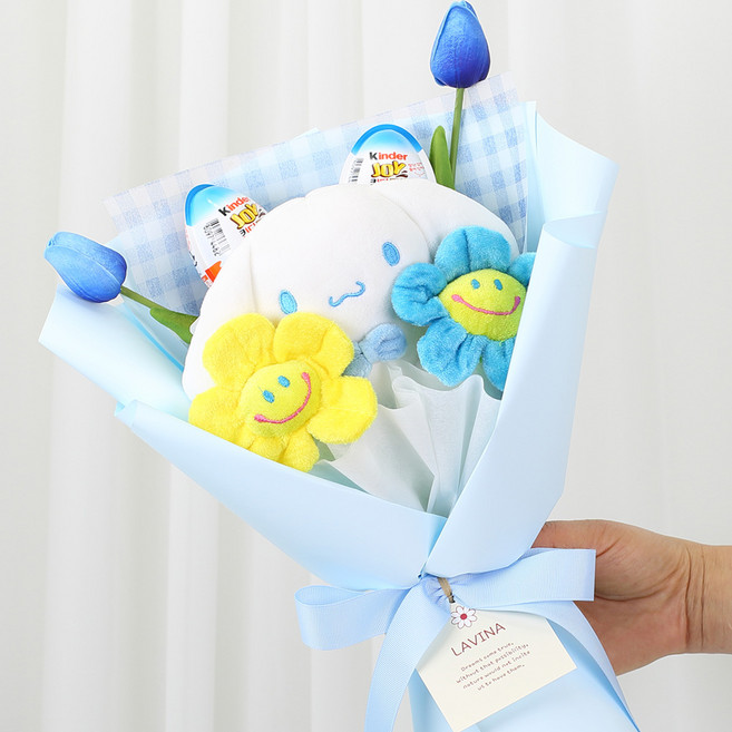 산리오 킨더조이 인형꽃다발 + 쇼핑백 세트, 시나모롤 스마일