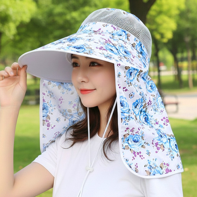 [올레브] 자외선 99% 차단 농사모자 꽃무늬 UV 차단 햇빛가리개 밭일 작업 일모자