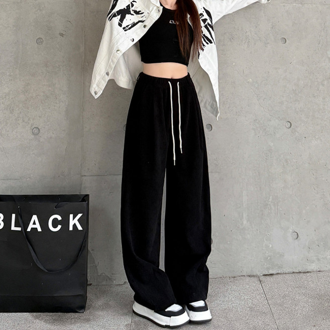 SAHINER 겨울 여성 기모안감 코듀로이 와이드핏 하이웨이스트 루즈핏 팬츠 AKZ13