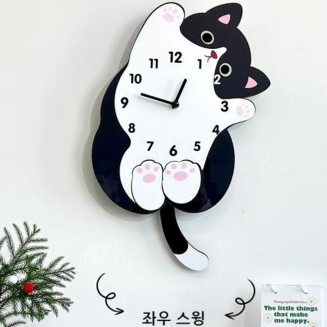 고양이벽시계 귀여운 꼬리 흔드는 벽걸이 시계 집들이선물 인테리어, 꼬리 흔드는 고양이 30x50cm