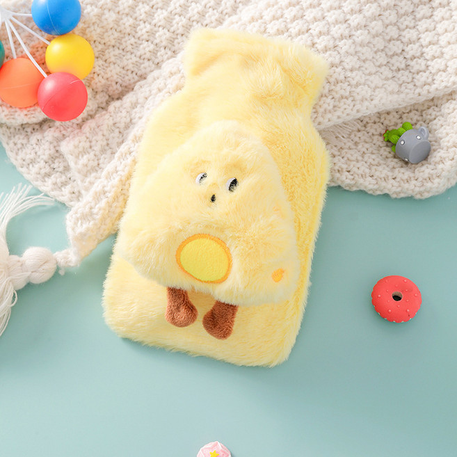 케이비지리테일 포근이 유단포 귀여운 치즈 모양 미니 물주머니 극세사커버, 1개, 노란색 치즈 500ml