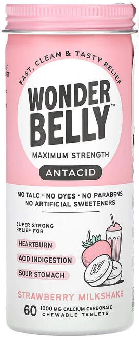 Wonderbelly Antacid 딸기 밀크셰이크 1000mg 츄어블 60정, WonderbellyAntacid딸기밀크셰이크1000m, 1개 - 쿠팡