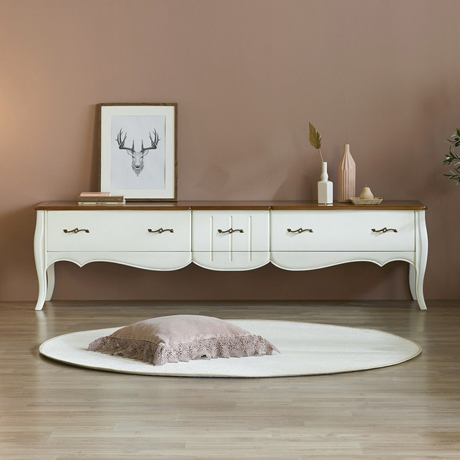 피어젠가구 로사 프렌치 엔틱 TV 거실장 화이트