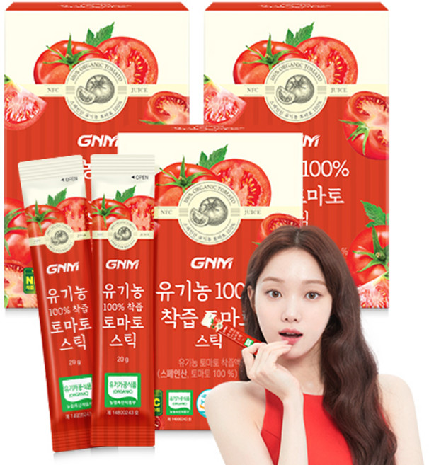 GNM 유기농 100% 착즙 토마토 스틱, 3개, 280ml