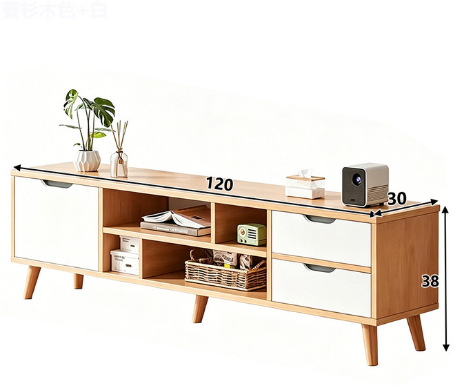 日式簡約電視櫃 收納櫃 置物櫃, 賽杉木色+白