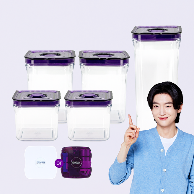 에코센스 올트라이탄 간편한 자동 진공 밀폐용기 이지바큠 정사각형 6종 A, 1세트, 이지바큠 6종A