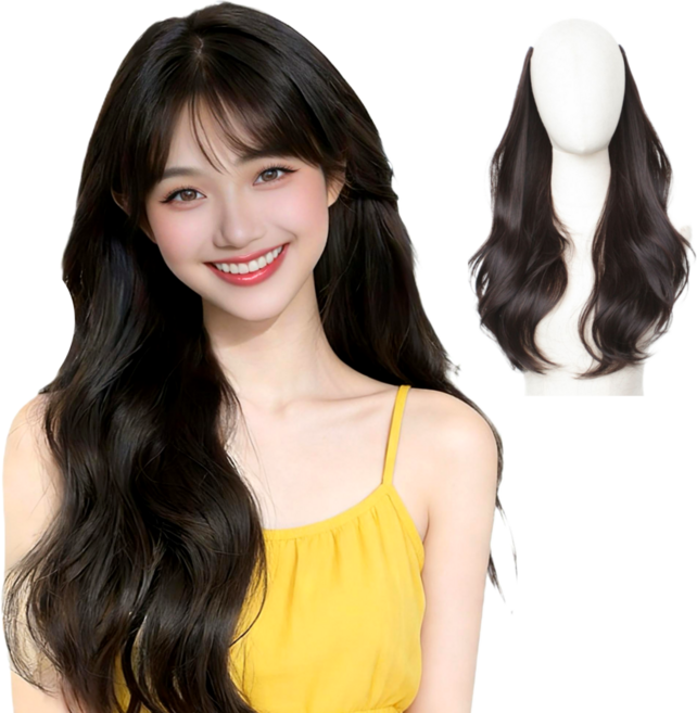 지니판 고급진 인생헤어 봉고데기 스타일 굵은 S컬 레이어드컷 일체형 붙임머리, 1개, 내츄럴블랙