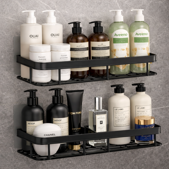 쇼쿠리 호텔형 무타공 욕실 주방 선반, 메탈블랙, 1개