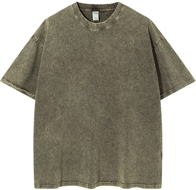 ANYOU 유니섹스 수축방지 순면 티셔츠 빈티지 워싱 라운드넥 반팔티