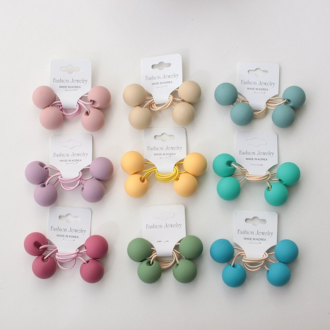 무광 컬러 동그라미 방울 머리끈 1쌍 국산