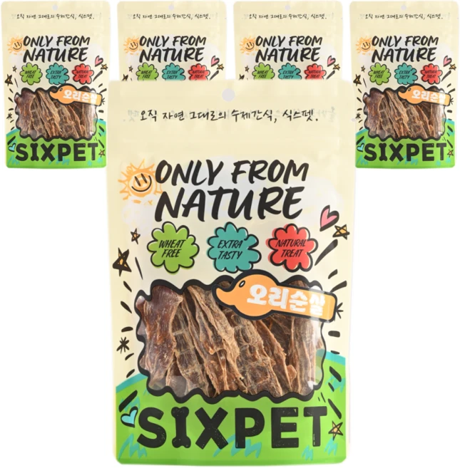 식스펫 국내산 오직 자연재료 30일 강아지 고양이 간식, 60g, 5개, 바삭 오리가슴살 - 쿠팡