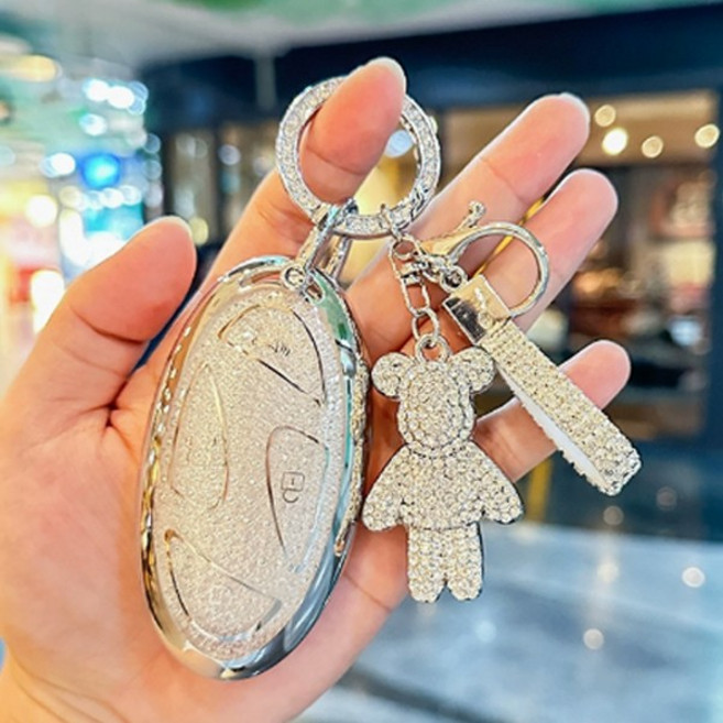 지지주 현대 차키 호환상품 풀커버 키케이스 + 키링세트, J타입화이트곰돌이