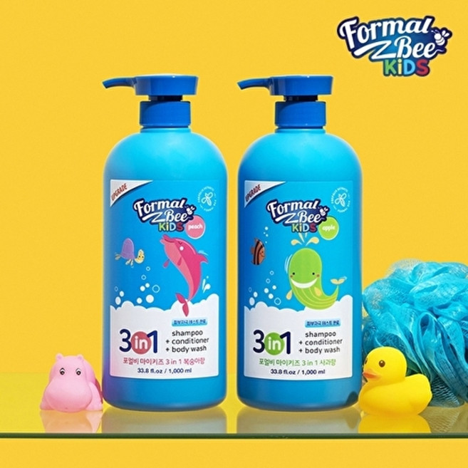 포멀비 키즈 3in1 올인원 샴푸 바디워시 복숭아향1 000ml+사과향1 000ml (총 2L), 2개