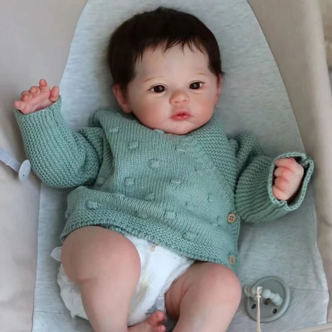 신생아 인형 45cm 전신 실리콘 머리카락 보이는 정맥 실물 같은 인형, 01 Rooted Hair-Girl