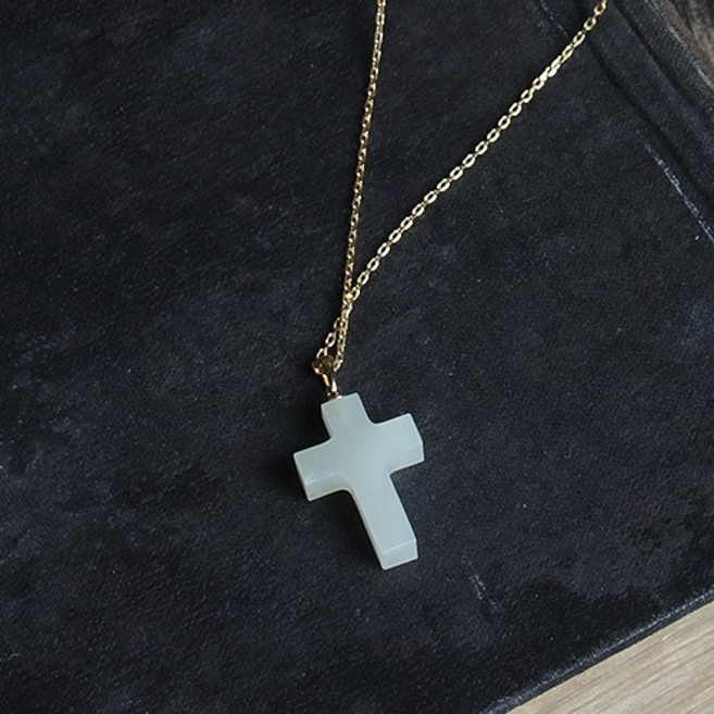 제이드유 춘천옥 십자가 옥펜던트 옥목걸이