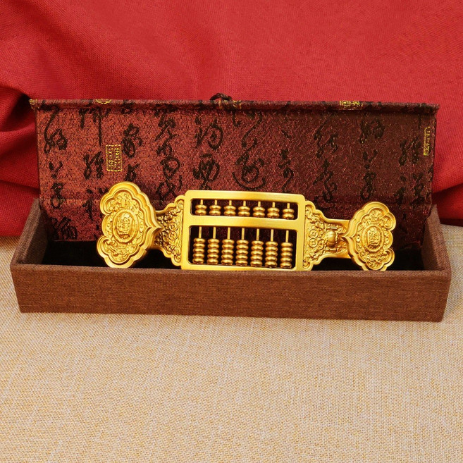 黃銅如意算盤擺件實心招財客廳辦公室裝飾品公司開業禮物龍鳳算盤, 1個, 如意算盤(黃銅款)+支架+禮盒:如意算盤(黃銅款)+支架+禮盒