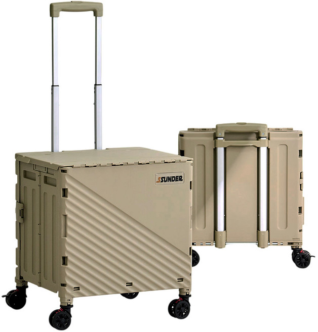 썬더월드 접이식 쇼핑카트 프리미엄 핸드 폴딩카트_60L, 1개, 베이지