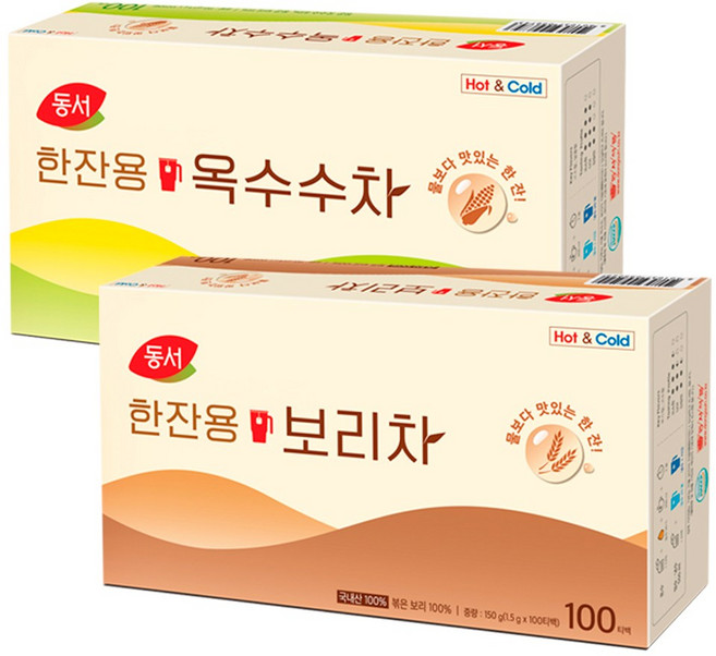 동서 한잔용 옥수수차 100T+한잔용 보리차 100T 티백차, 2개, 100개입, 1.5g