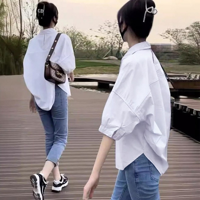 허블리 여성 여름 루즈핏 체형커버 코튼 셔츠