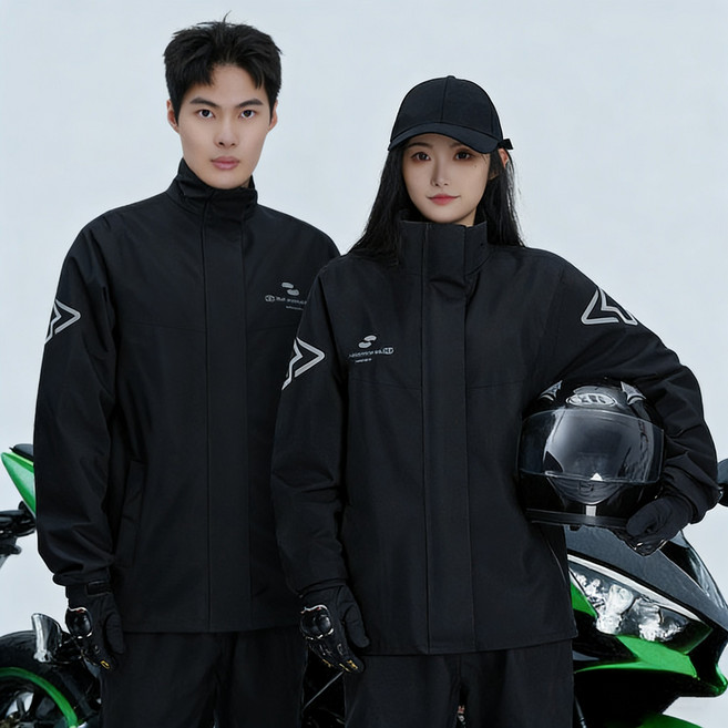 Fowod 오토바이 우비 상하의 세트, 블랙